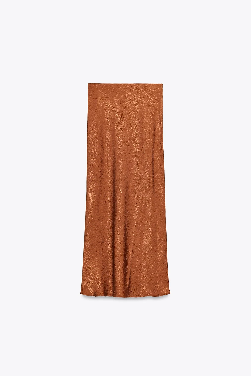 JUPE MIDI SATINÉE EFFET FROISSÉ