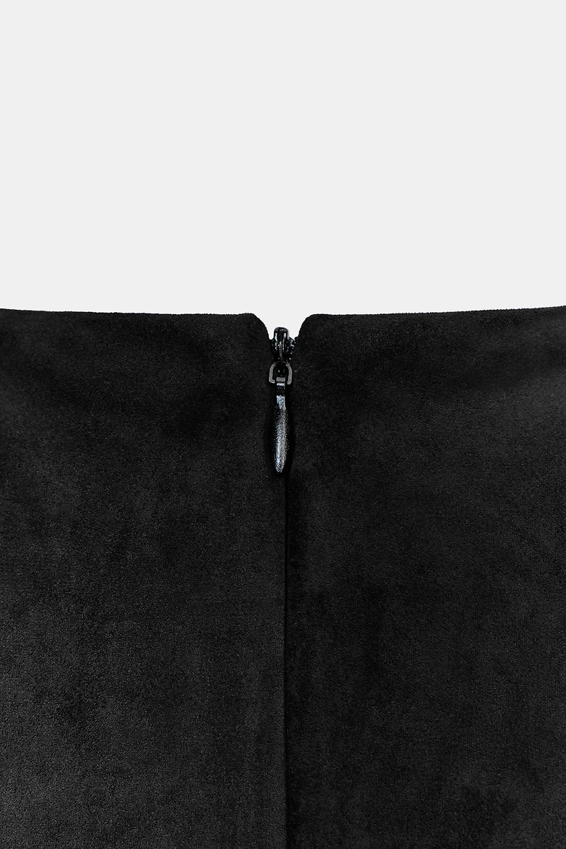 RUFFLED FAUX SUEDE SHORT DRESS