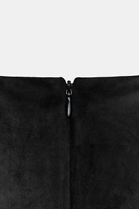 RUFFLED FAUX SUEDE SHORT DRESS