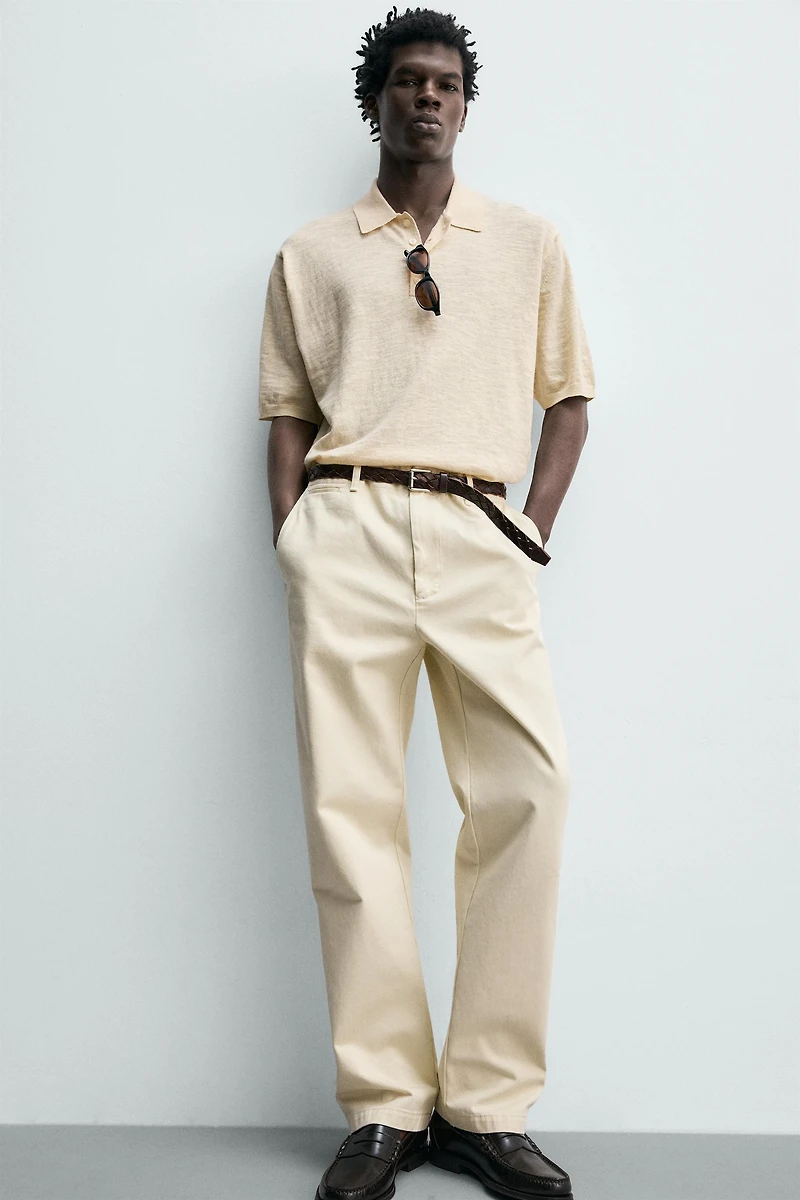 COTTON LINEN BLEND KNIT POLO