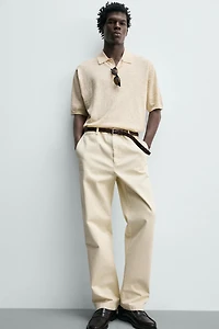 COTTON LINEN BLEND KNIT POLO