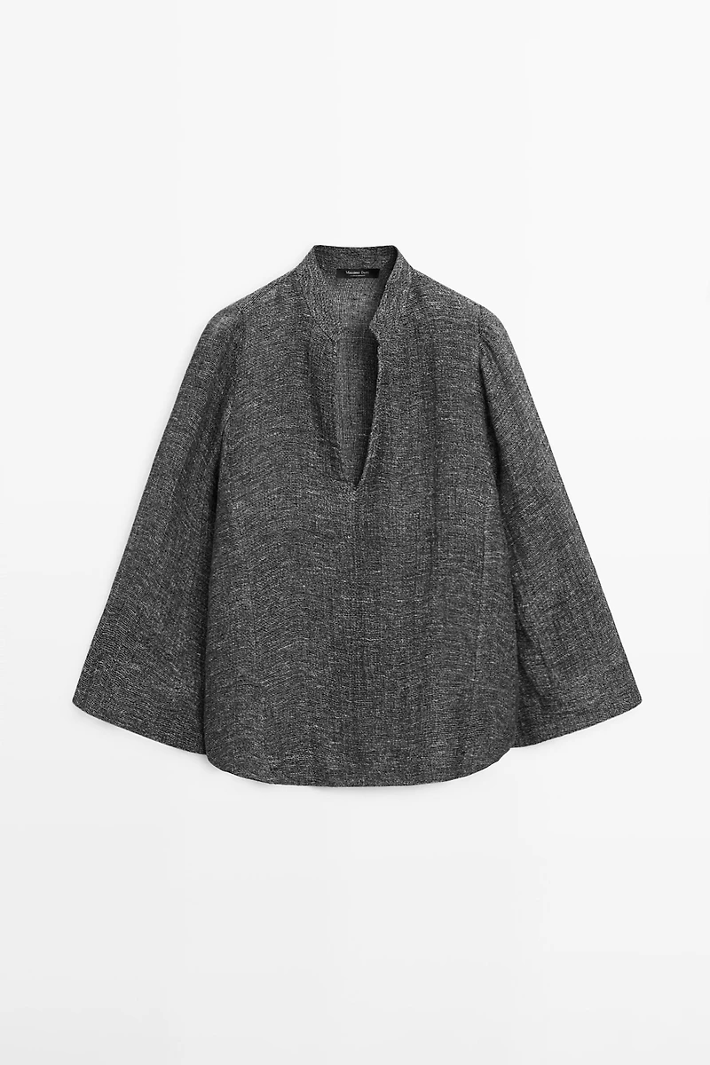Total look melange linen blouse