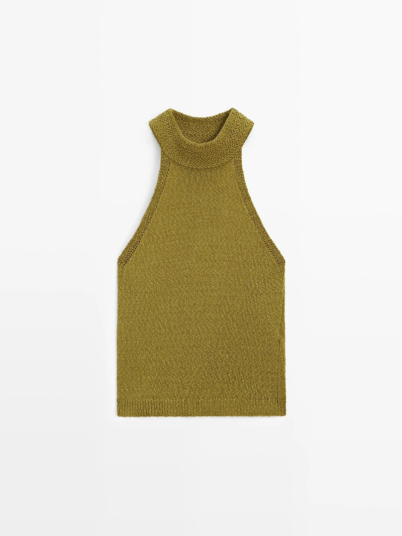 Textured knit halterneck top