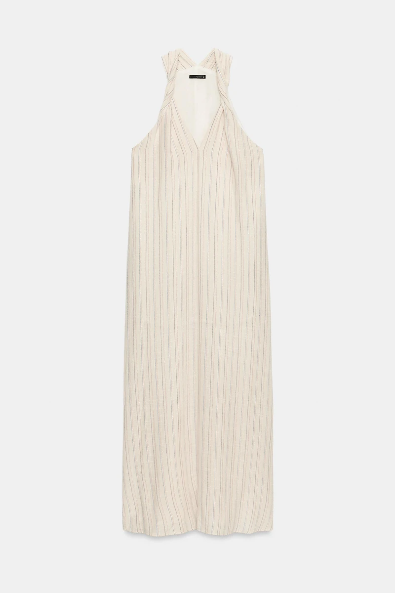 ROBE LONGUE À RAYURES ET FIL MÉTALLISÉ