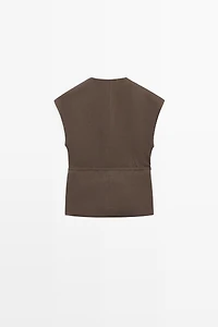 Veste sans manches cache-cœur en lin mélangé