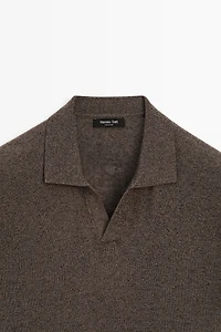 Linen blend V-neck polo shirt