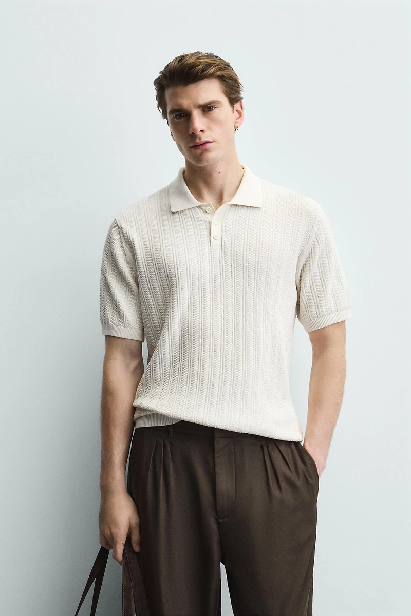 RIBBED KNIT POLO SHIRT