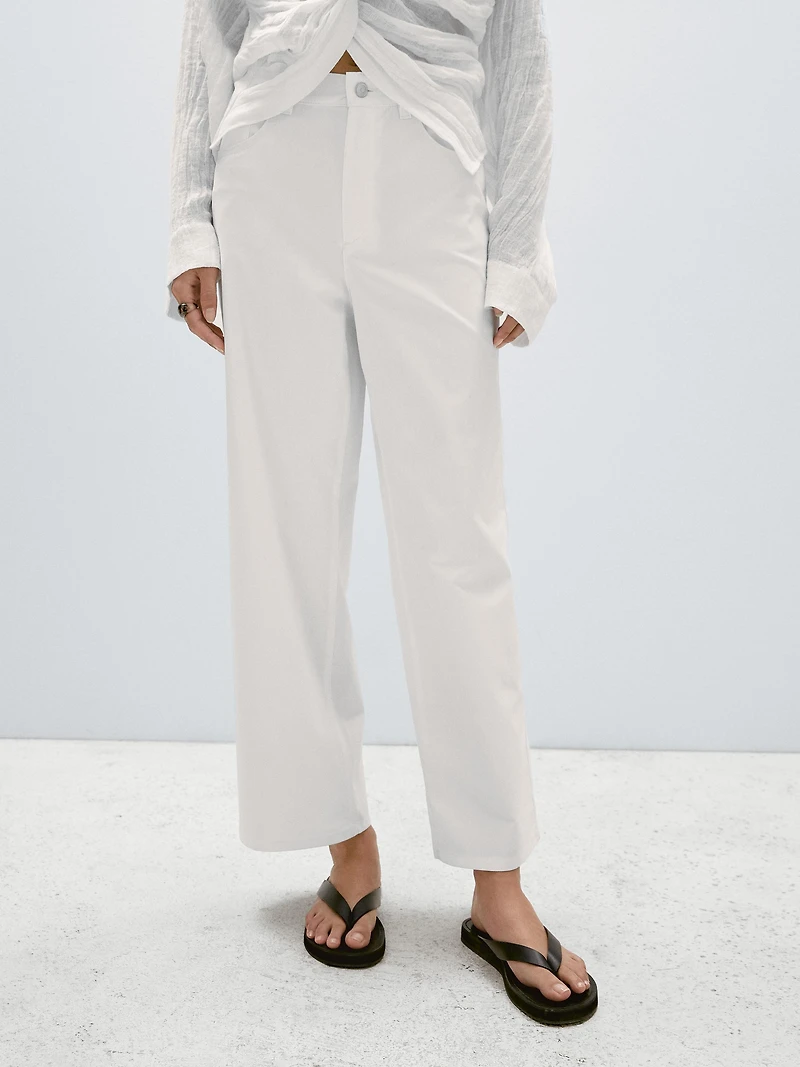 Pantalon straight cropped en coton mélangé
