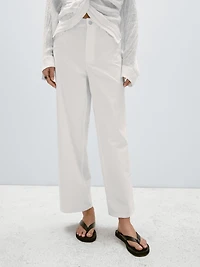 Pantalon straight cropped en coton mélangé