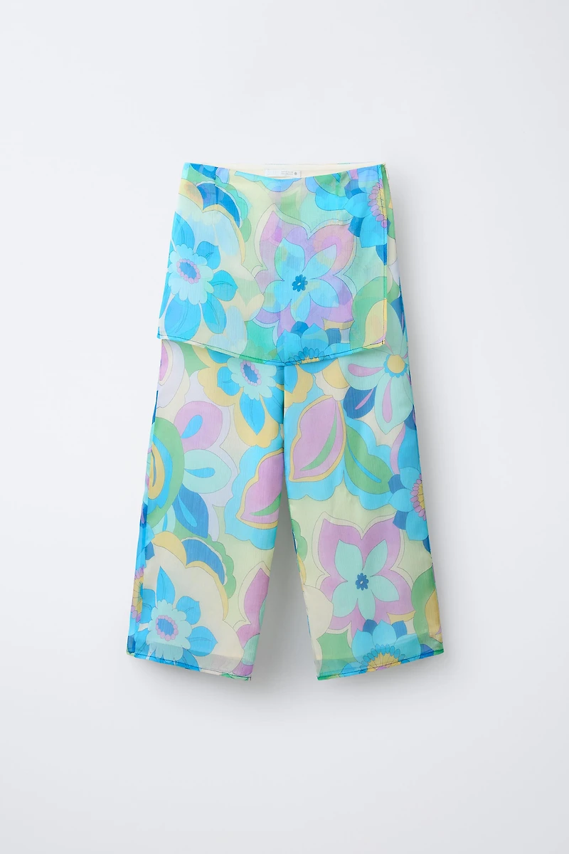 PRINTED WIDE LEG SKIRT PANTS