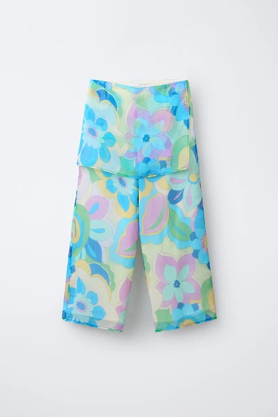 PRINTED WIDE LEG SKIRT PANTS