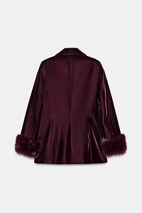 VELVET BLAZER WITH FAUX FUR CUFFS