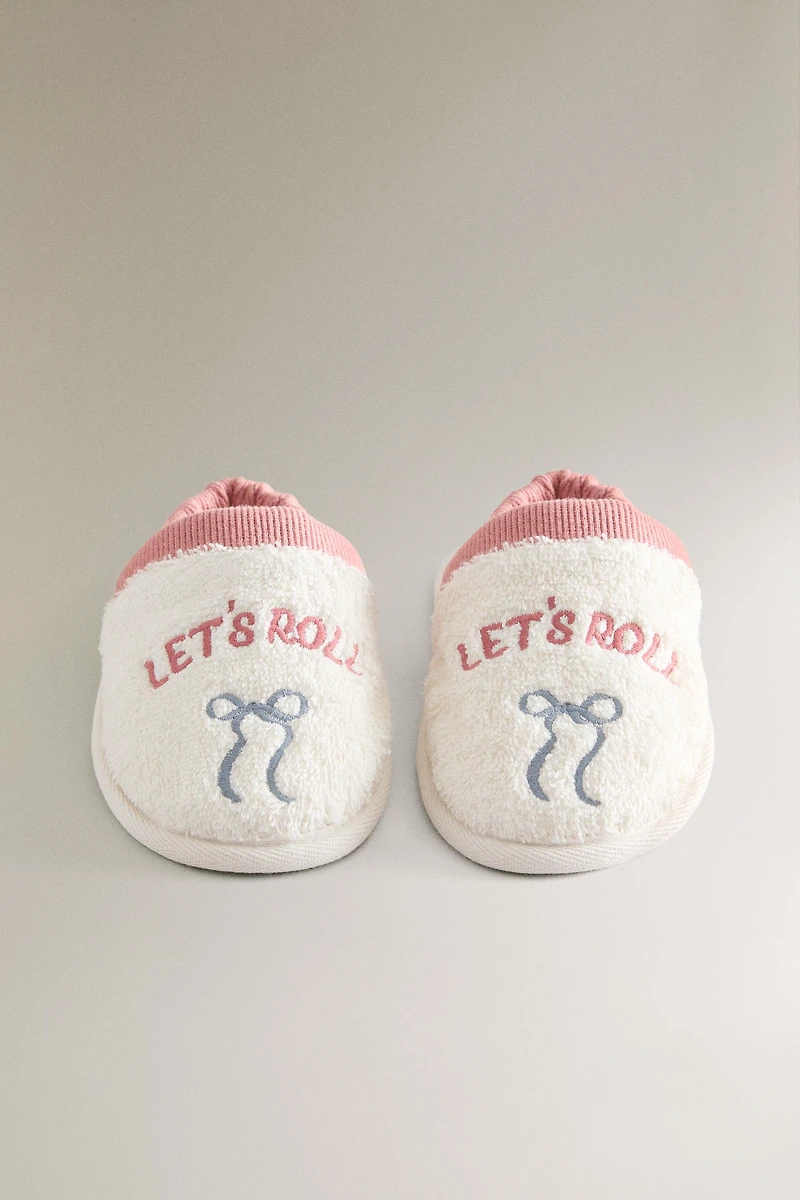 CHILDREN'S TERRYCLOTH BATHROOM SLIPPERS WITH BOW