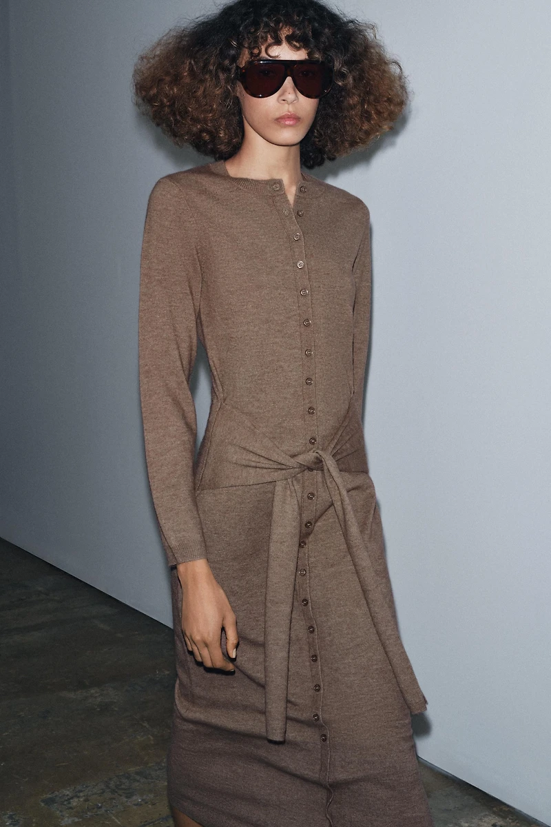 KNIT BELTED MIDI DRESS