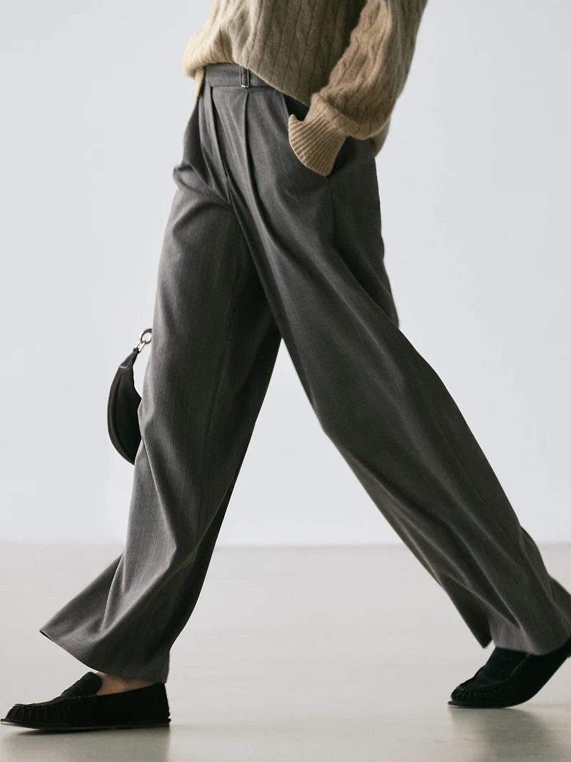 Darted pinstripe trousers