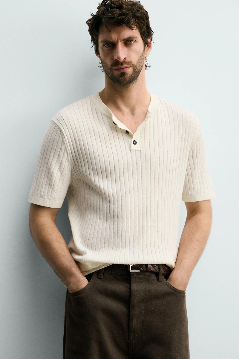 RIB KNIT HENLEY T-SHIRT