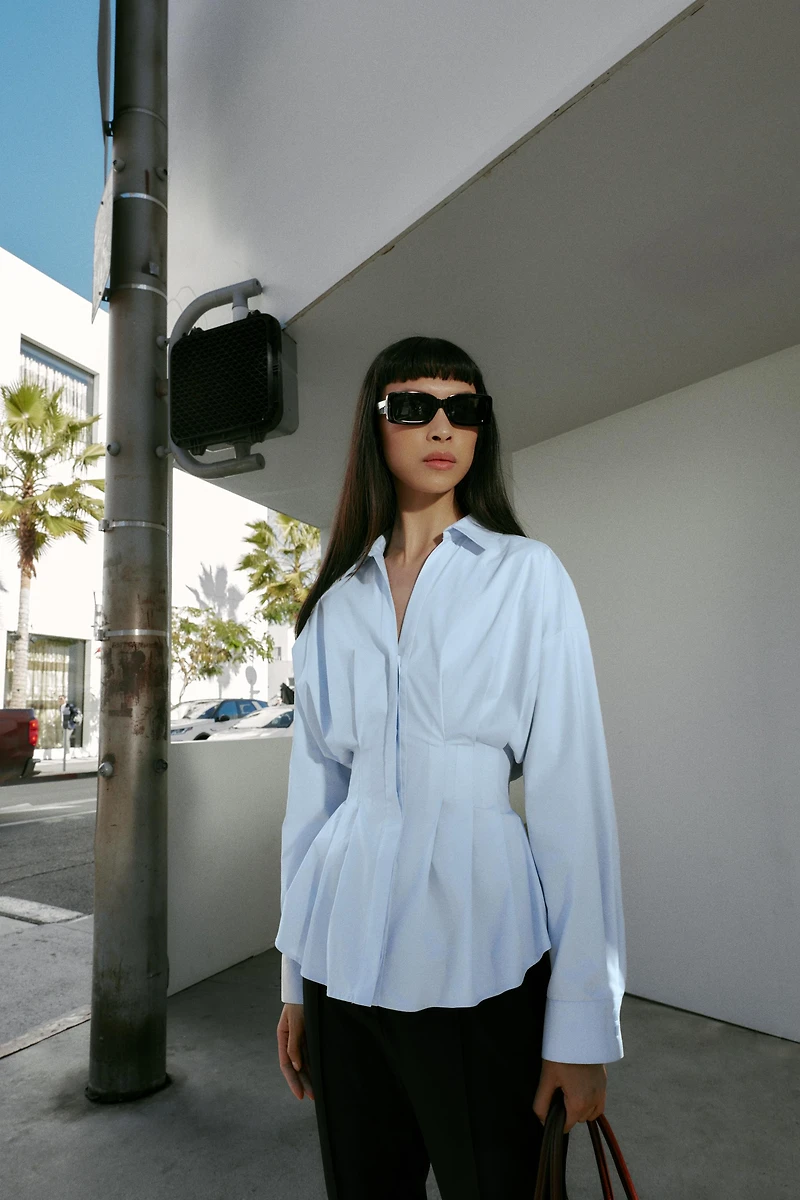 PLEATED POPLIN SHIRT