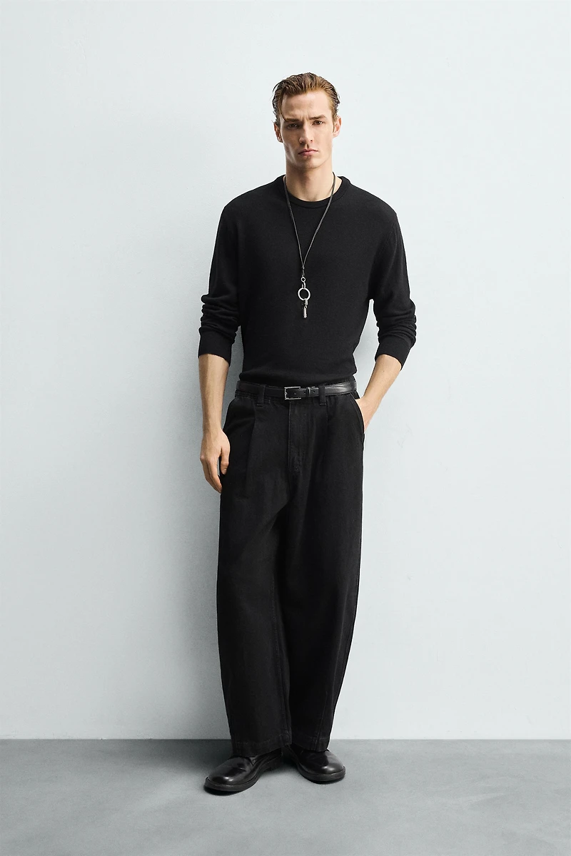 PLEATED WIDE FIT DENIM CHINO PANTS