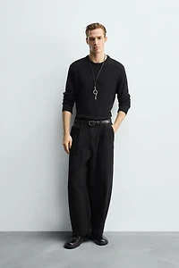 PLEATED WIDE FIT DENIM CHINO PANTS