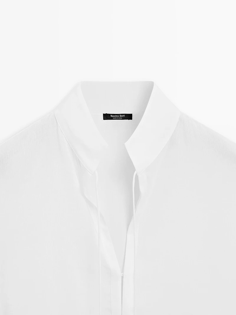 Flowing linen blend shirt with stand collar
