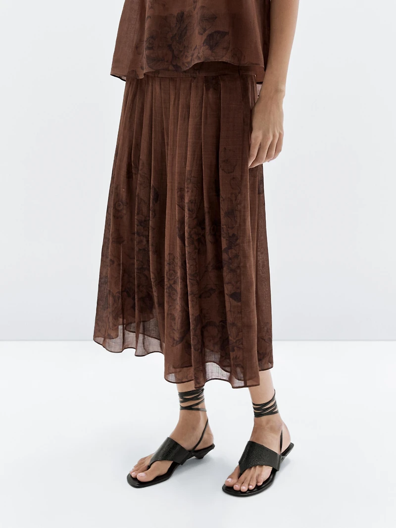 Flared floral print midi skirt