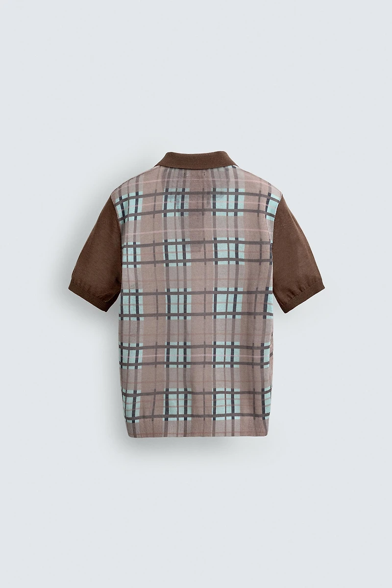 CHECKERED PRINT KNIT POLO SHIRT