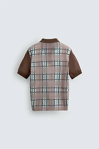 CHECKERED PRINT KNIT POLO SHIRT