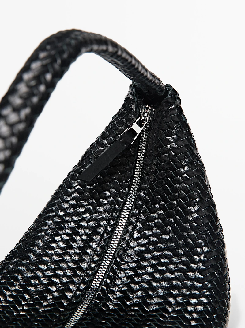 Sac demi-lune tressé cuir