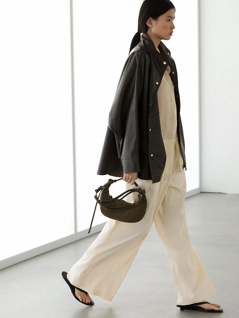 Nappa leather cape parka with pockets