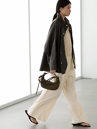 Nappa leather cape parka with pockets