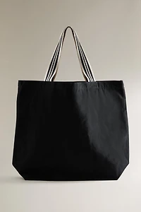 REVERSIBLE FABRIC STRIPED SHOPPER BAG