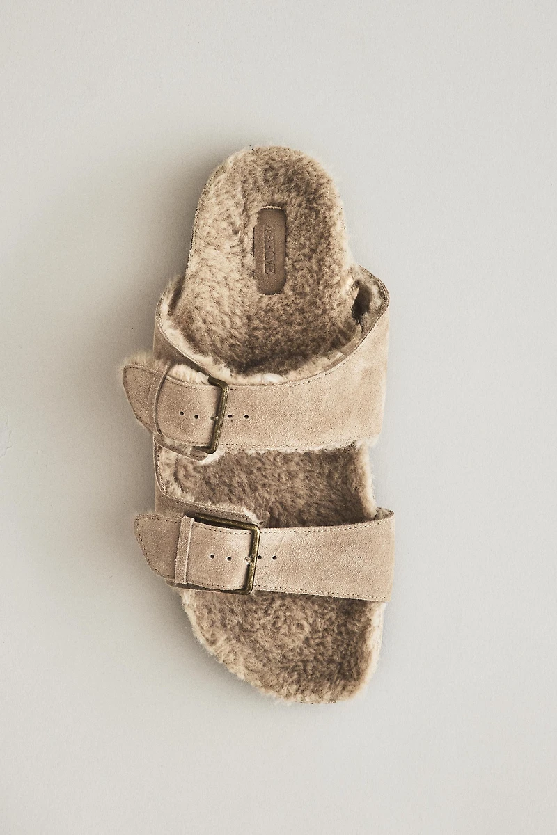 WARM DOUBLE-BUCKLE SPLIT LEATHER SANDALS
