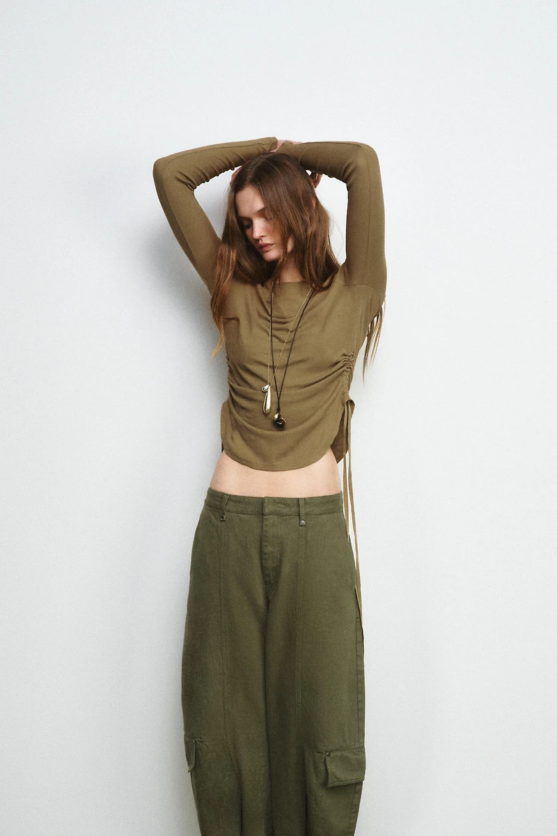 RUSTIC T-SHIRT WITH DRAWSTRINGS
