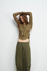 RUSTIC T-SHIRT WITH DRAWSTRINGS