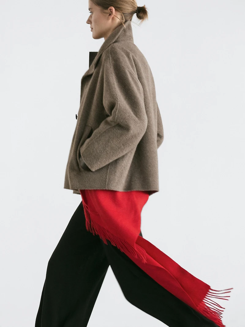 Mid-length wool blend coat with high neck