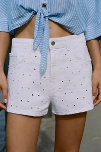 Z1975 MID-RISE EYELET EMBROIDERED SHORTS
