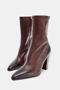 LEATHER COWBOY HEEL ANKLE BOOTS
