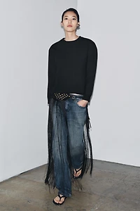 STUDDED FRINGED LEATHER CUMMERBUND BELT