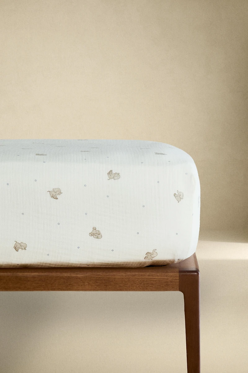 CHILDREN'S MUSLIN ELEPHANT FITTED SHEET