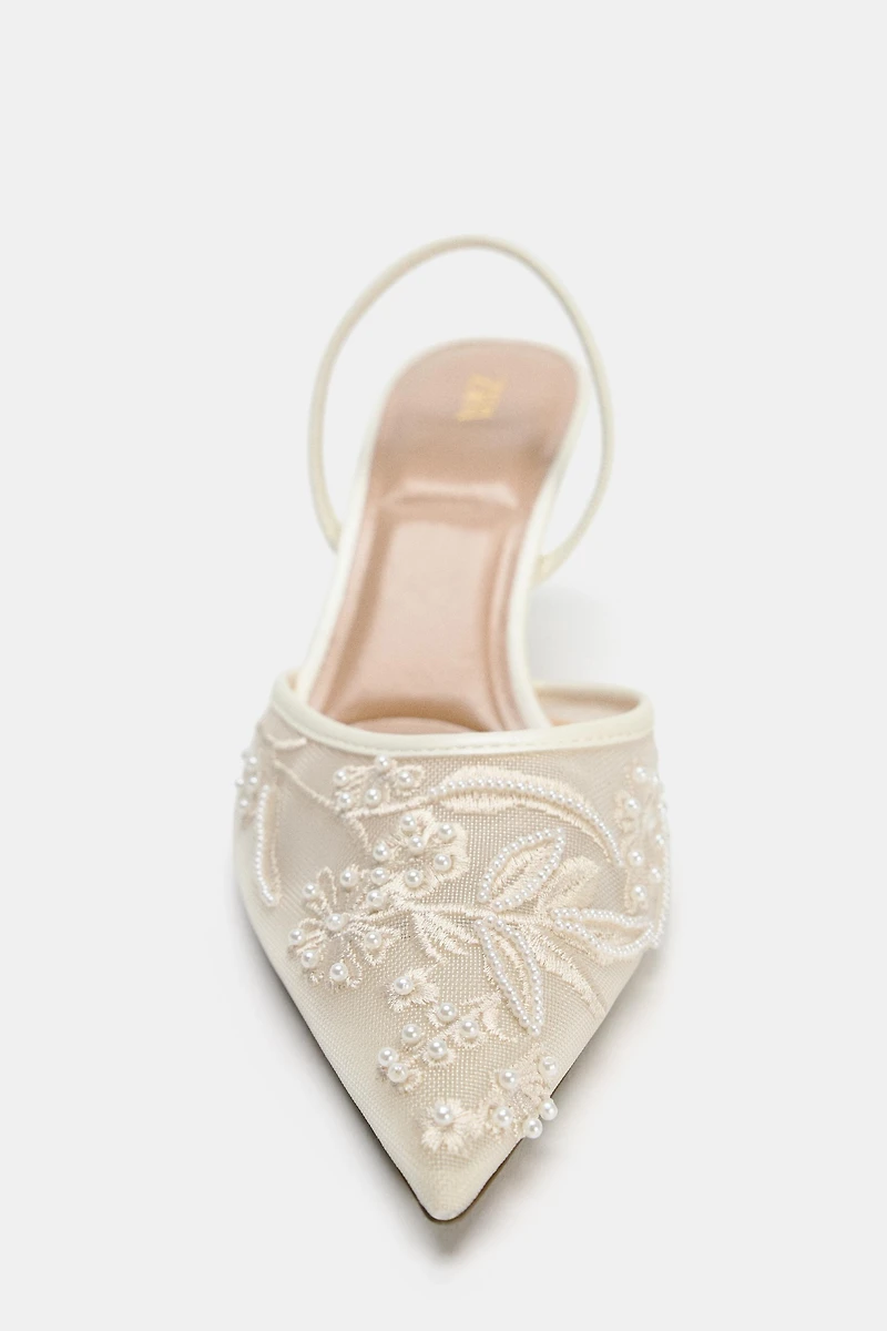 EMBROIDERED MESH SLINGBACKS