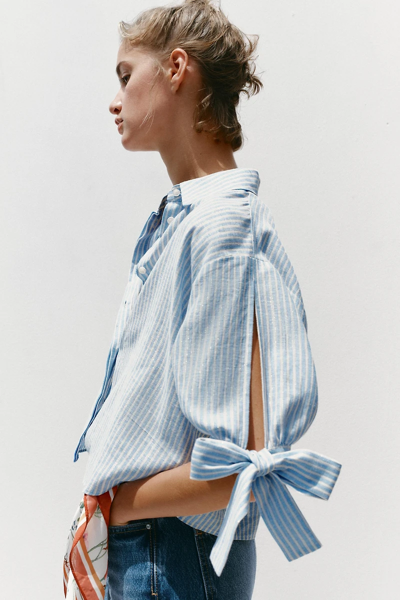 CHEMISE RAYURES LACETS AVEC LIN