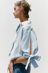 CHEMISE RAYURES LACETS AVEC LIN