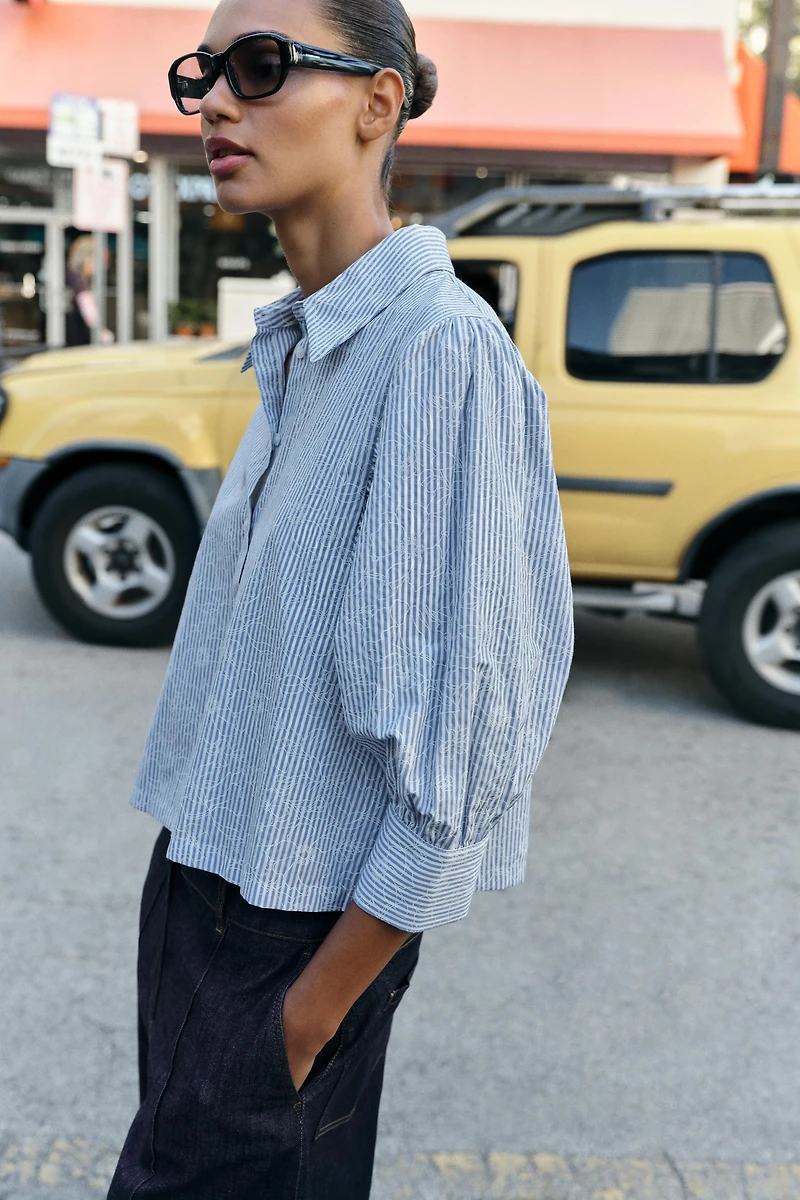 STRIPED FLORAL PRINT SHIRT