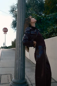 STRAIGHT-LEG FAUX LEATHER ANIMAL EMBOSSED PANTS