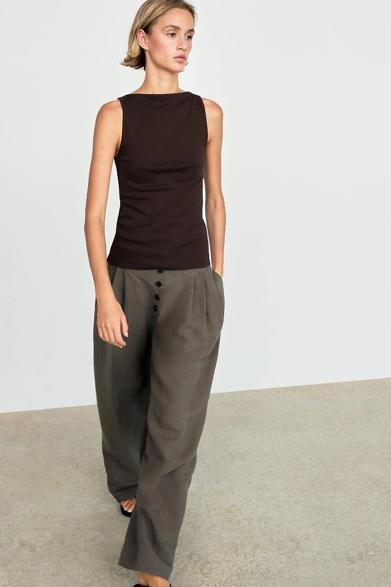 Linen blend pleated trousers