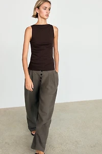 Linen blend pleated trousers