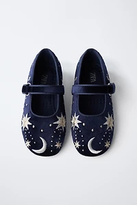 EMBROIDERED VELVET BALLET FLATS