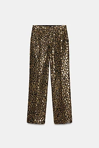 ANIMAL PRINT SEQUIN STRAIGHT LEG PANTS