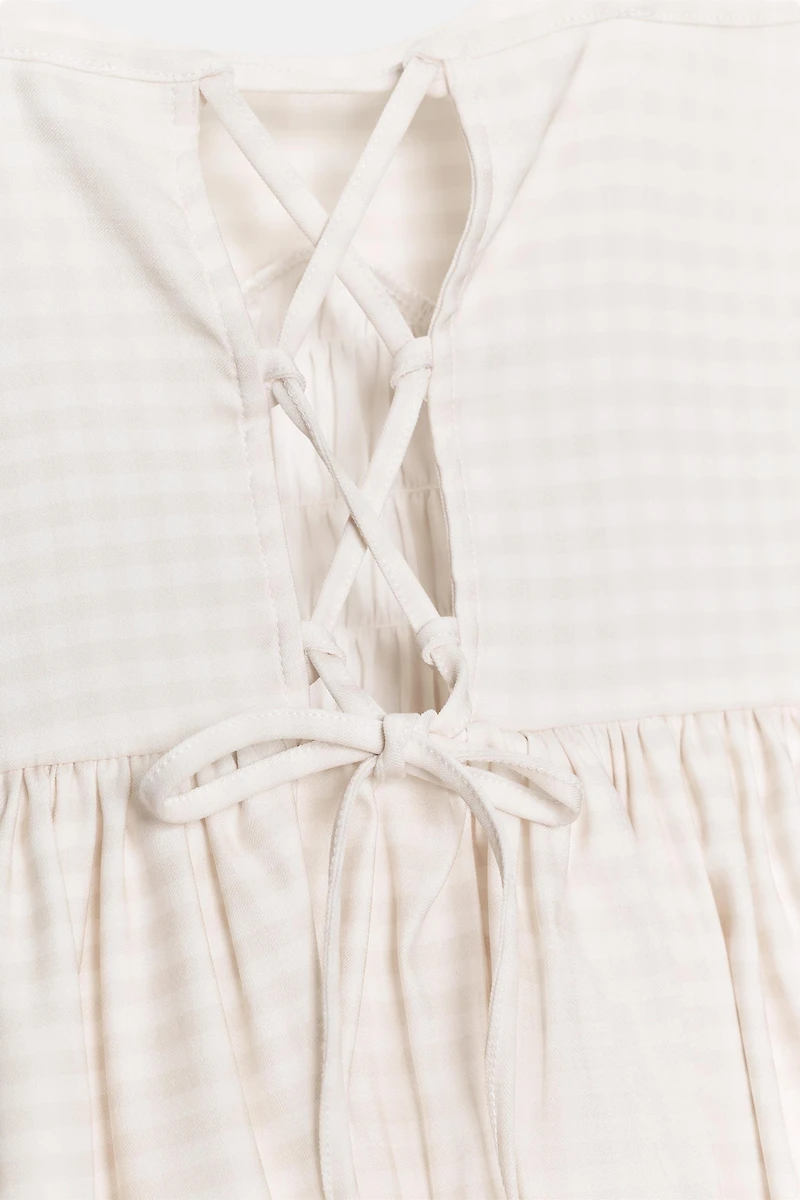 GINGHAM BALLOON MINI DRESS
