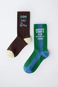 TWO-PACK OF LONG SOCKS WITH TEXT PRINT